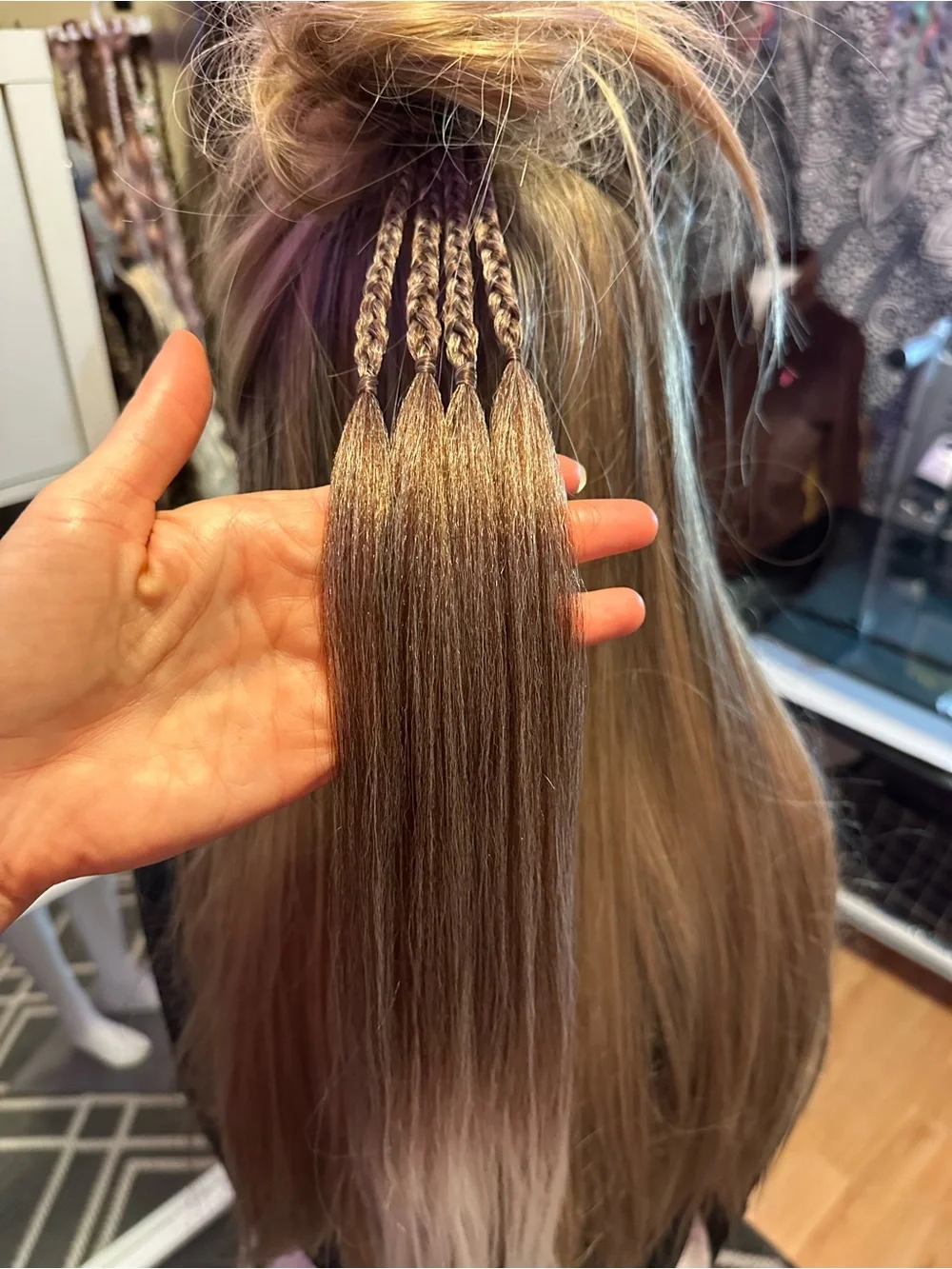 Long Straight Women's Hairpiece with Blonde and Light Brown Highlights